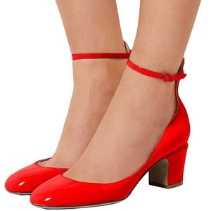 FSJ Women Retro Ankle Strap Mid Heels Dress Pump